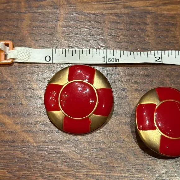 Vintage Gold Tone Red Enamel Coastal Clip On Earrings‎ USA - Picture 11 of 12